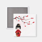 Aimant Poupée Kokeshi sous la branche de Sakura (Recto/Verso)