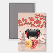 Aimant Poupée rouge Sakura Kokeshi - Geisha japonais (Recto/Verso)