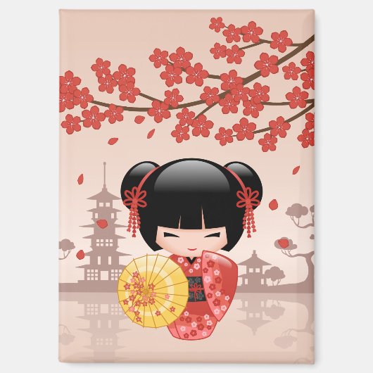 Aimant Poupée rouge Sakura Kokeshi - Geisha japonais (Recto)