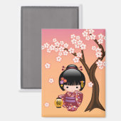Aimant Poupée Sakura Kokeshi - Geisha Girl on Peach (Recto/Verso)