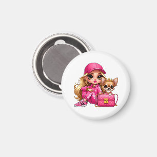 Aimant Poupeée de mode rose et couverture en polaire pour