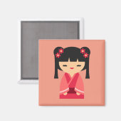 Aimant Poupées japonaises Kokeshi roses (Recto/Verso)