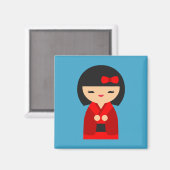 Aimant Poupées japonaises Red Kokeshi (Recto/Verso)