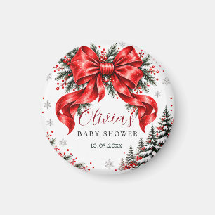 Aimant pour Baby Shower de Noël avec un Nœud Rouge