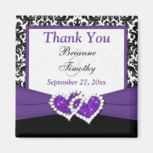 Aimant pour cadeaux de mariage noir, violet, blanc (Devant)
