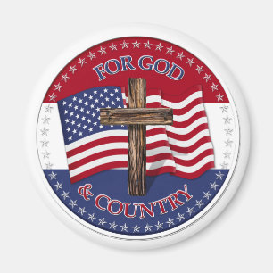 Aimant Pour Dieu et le pays - Croix avec le drapeau améri