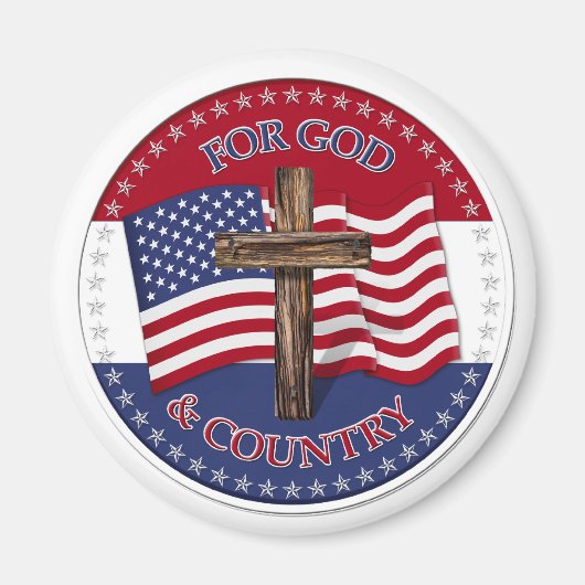 Aimant Pour Dieu et le pays - Croix avec le drapeau améri (Devant)