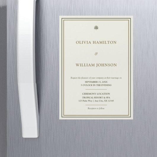 Aimant pour faire-part de mariage vertical Ivoire