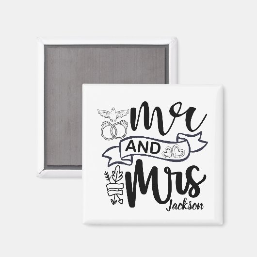 Aimant pour jeunes mariés M. et Mme (Recto/Verso)