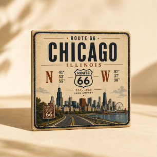 Aimant pour réfrigérateur Route 66 Rétro Chicago