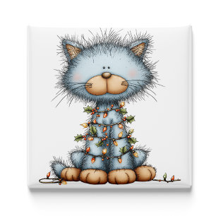 Aimant pour sapin de Noël au chat bleu fantaisiste