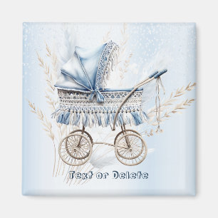 Aimant Poussette Bébé Classique Mignon Aquarelle Bleu Flo