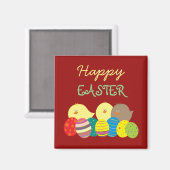 Aimant Poussins et Oeufs Caricature mignonne Rouge Bonne (Recto/Verso)