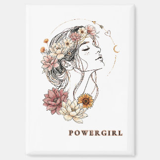 Aimant Powergirl – Femme Florale, Force & Amour de Soi