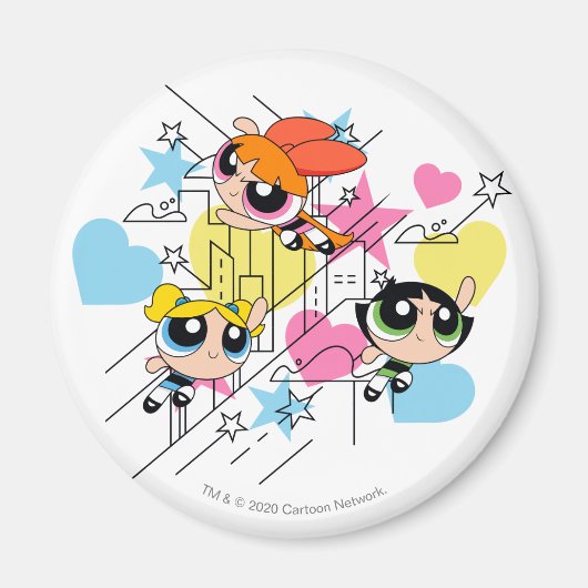 Aimant Powerpuff Girls Townsville Pattern (Devant)