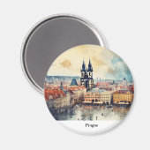 Aimant Prague nuit en République Tchèque (Recto/Verso)