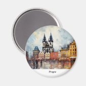 Aimant Prague nuit en République Tchèque (Recto/Verso)