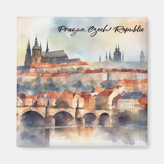 Aimant Prague République tchèque aquarelle Panorama (Devant)