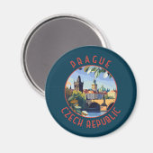 Aimant Prague République Tchèque Retro Cercle détendu (Recto/Verso)