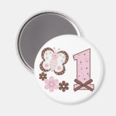 Aimant Premier anniversaire du papillon rose (Recto/Verso)