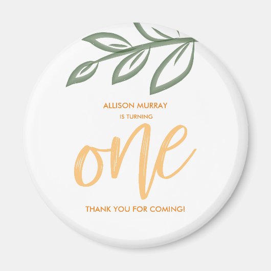 Aimant Premier anniversaire mignon Doodle Paint Feuille (Devant)