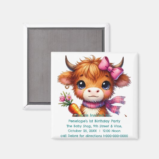 Aimant Premier Invitation de fête d'anniversaire pour béb (Recto/Verso)