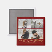 Aimant premier noël, 4 photos collage or rouge mariage (Recto/Verso)