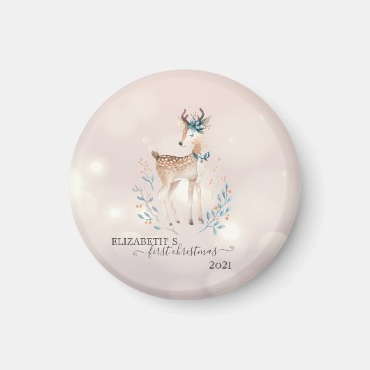 Aimant Premier Noël, Joyeux Cerf des Fêtes (Devant)