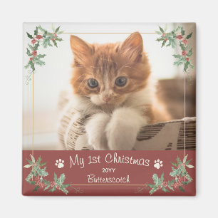 Aimant Premier nom de photo de Noël pour animal de compag