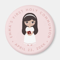 Première Communion Brunette Girl rose mignon catho