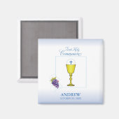 Aimant Première communion de garçon, Chalice avec hôte et (Recto/Verso)
