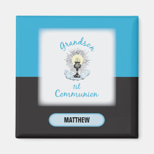 Aimant Première communion de petit-fils, tasse bleue