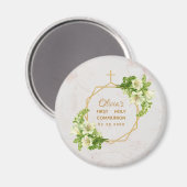 Aimant Première communion Floral Blanc Lys Marbre Or (Recto/Verso)