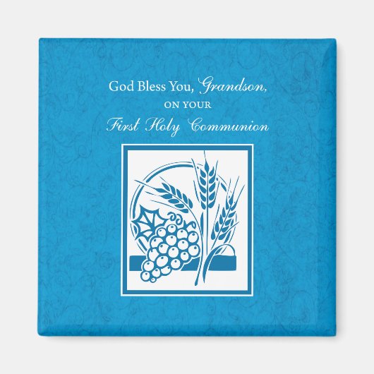 Aimant Première communion petit-fils Bleu, Blé, Raisins (Devant)