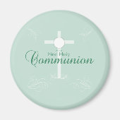 Aimant Première Communion sainte, Script en vert tendre (Devant)