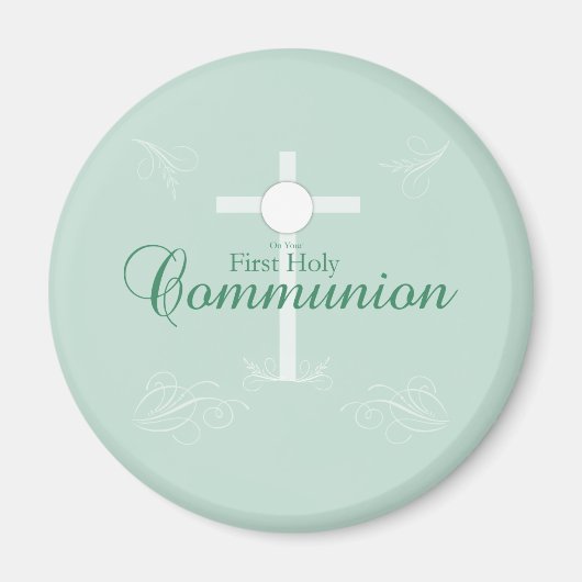 Aimant Première Communion sainte, Script en vert tendre (Devant)