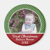 Aimant Première photo de Noël du bébé - Rouge et Vert (Devant)