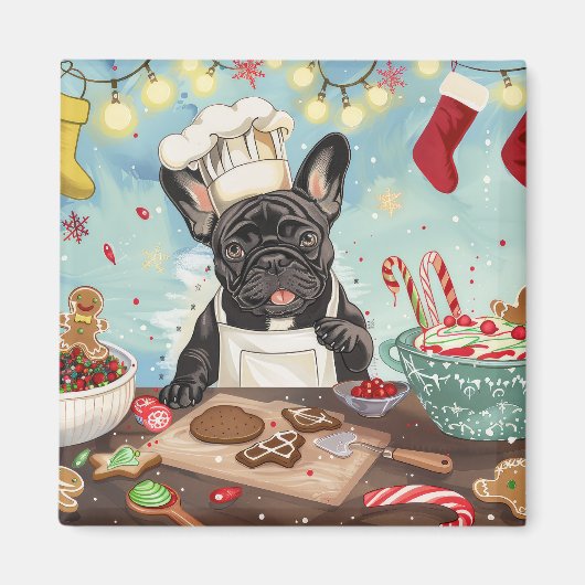 Aimant Préparation de fêtes de Noël de Bouledogue Françai (Devant)