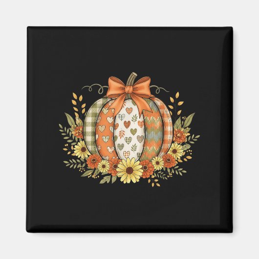 Aimant Preppy Floral Fall Pumpkin Lace Coquette Bow Hallo (Devant)