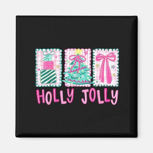 Aimant Preppy Holly Xmas Jolly Coquette Bow Christmas Tre (Devant)