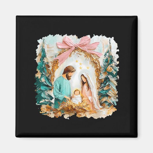 Aimant Preppy Painted Christian Nativity Scene God Faith  (Devant)