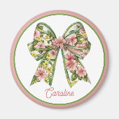 Aimant Preppy Pink and Green Floral Bow Personalized (Devant)