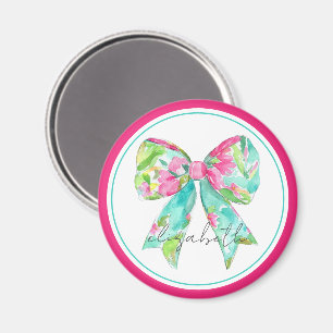 Aimant Preppy Rose et Green Bow Personnalisé