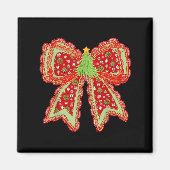 Aimant Preppy Xmas Coquette Bow Lace Joyeux Noël brillant (Devant)