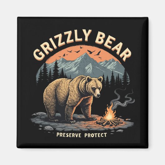 Aimant Préserver et protéger l'ours grizzli (Devant)