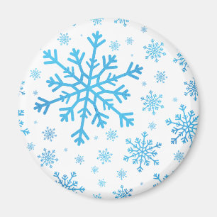 Aimant Pretty Blue Christmas Snowflakes sur Winter White