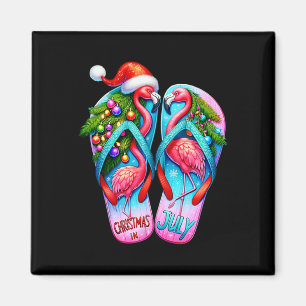 Aimant Pretty Flamingo Flip Flops Tropical Été Noël
