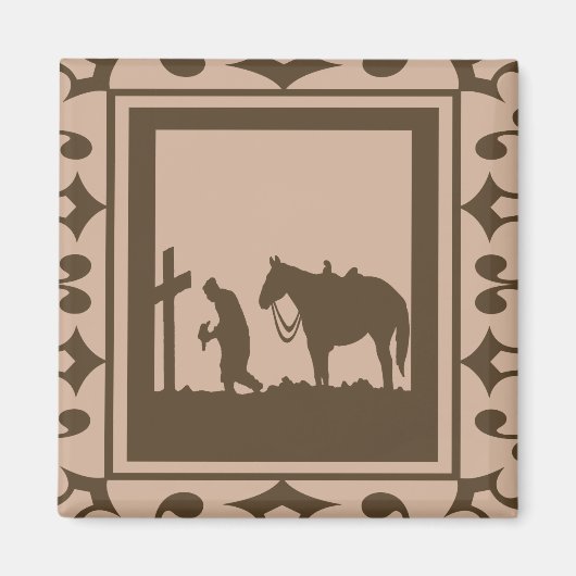 Aimant Prier Cowboy Avec Cheval À Croix (Devant)