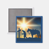 Aimant Prier Cowboy Avec Cheval À Croix (Recto/Verso)