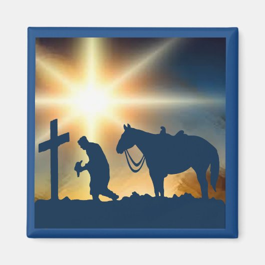 Aimant Prier Cowboy Avec Cheval À Croix (Devant)